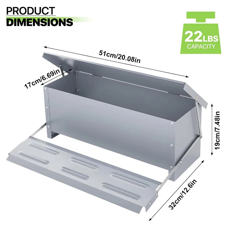 Automatic Chicken Feeder Poultry Feeding Box Feed Trough Dispenser Stainless Steel Equipment