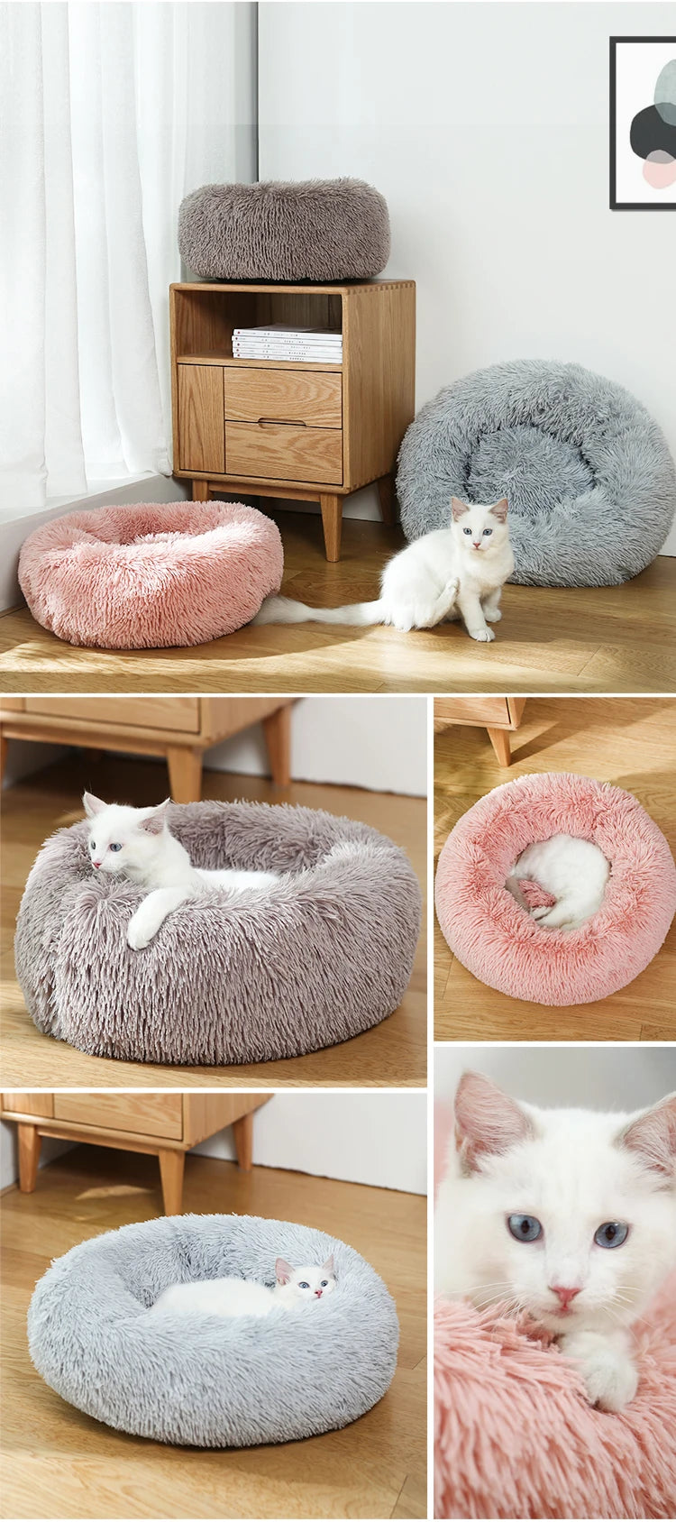 Donut Dog Bed Warm Soft Plush Pet Bed For Large Small Dogs