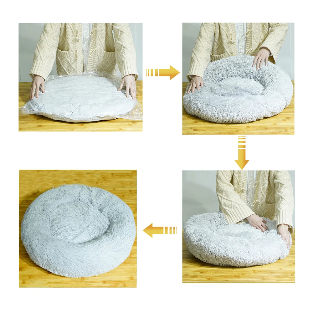 Donut Dog Bed Warm Soft Plush Pet Bed For Large Small Dogs