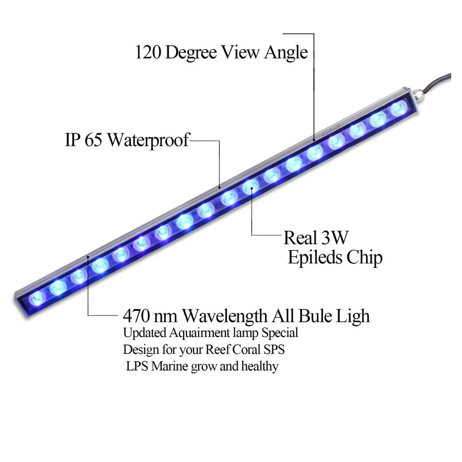 54W LED Aquarium Light Blue 470nm Waterproof Underwater Lamp for Fish Tank and Aquariums Accessories