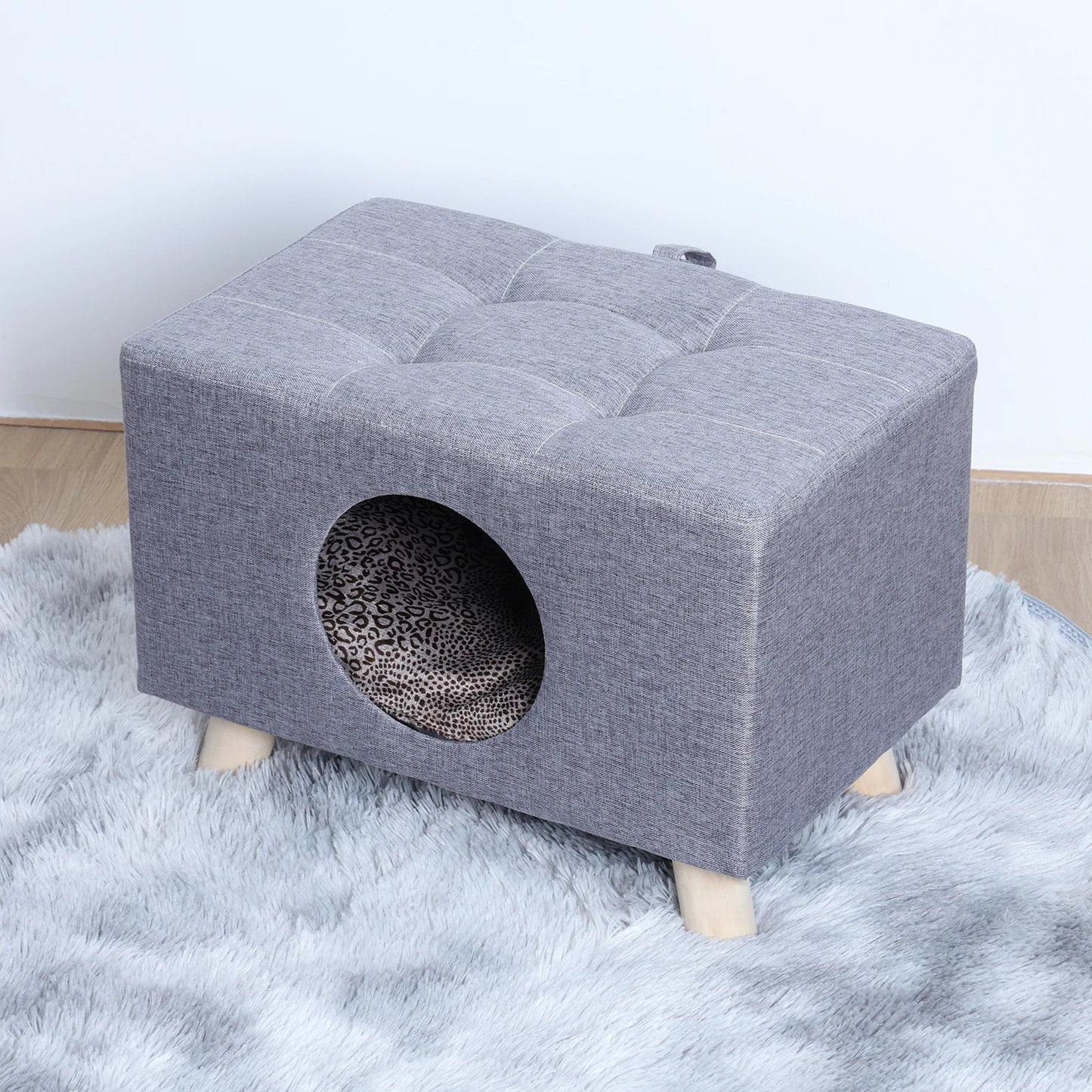 Wooden Cat House Cube With Mat And Cushion Bed For Cats