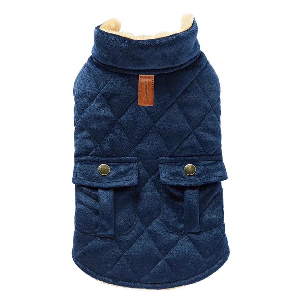 Winter Warm Plush Dog Jacket With Thick Double Pockets