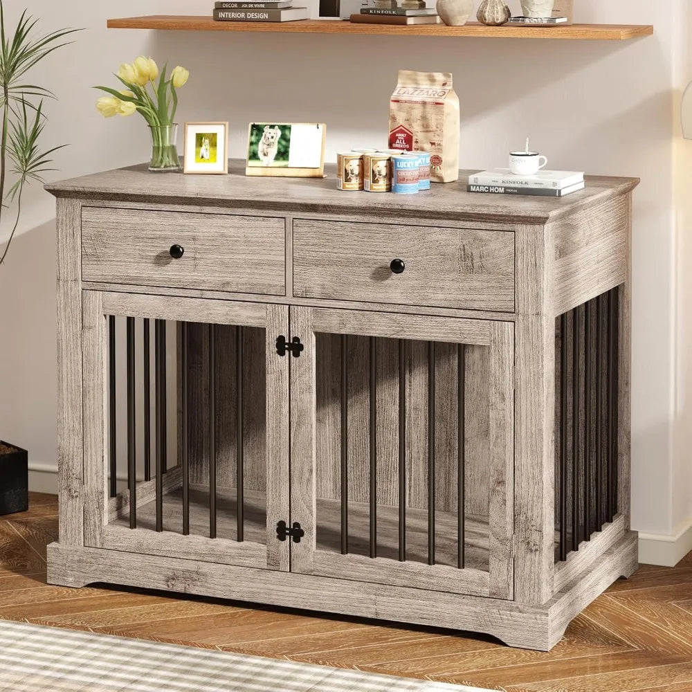 Dog Crate Furniture, 44 Inch Wooden Kennel with Drawers