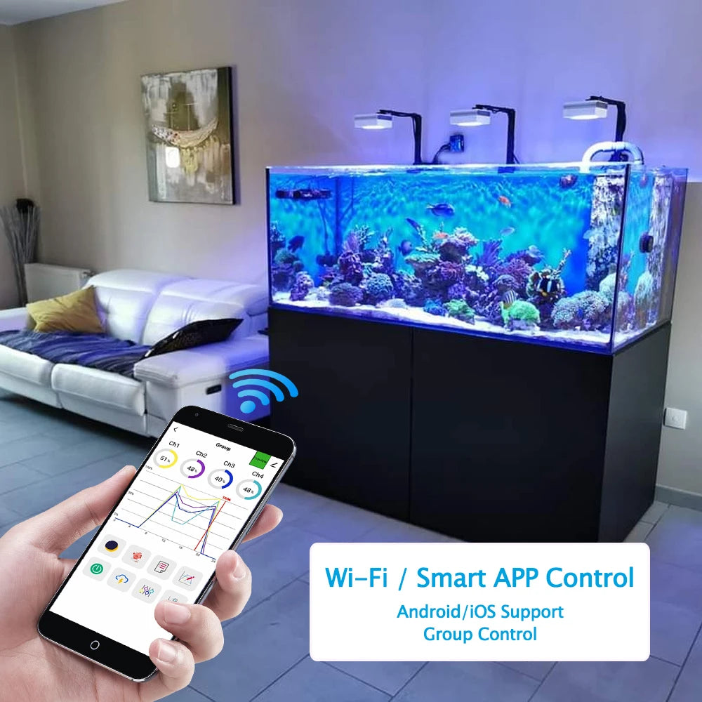 PopBloom RL90 WiFi Aquarium LED Lighting 100W Coral Reef Grow Light for Saltwater SPS LPS Marine Fish Tank