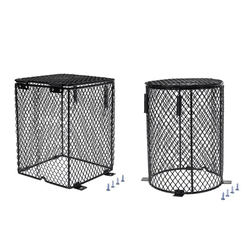 Reptile Heater Guard Heating Lamp Mesh Cover Anti Scald Lampshade Ceramic Light Bulb Protector Cylinder and Square Shaped