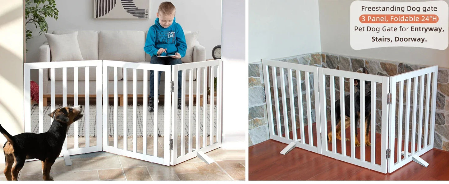 Dog Gate Indoor Freestanding Wooden Pet Fence for Home