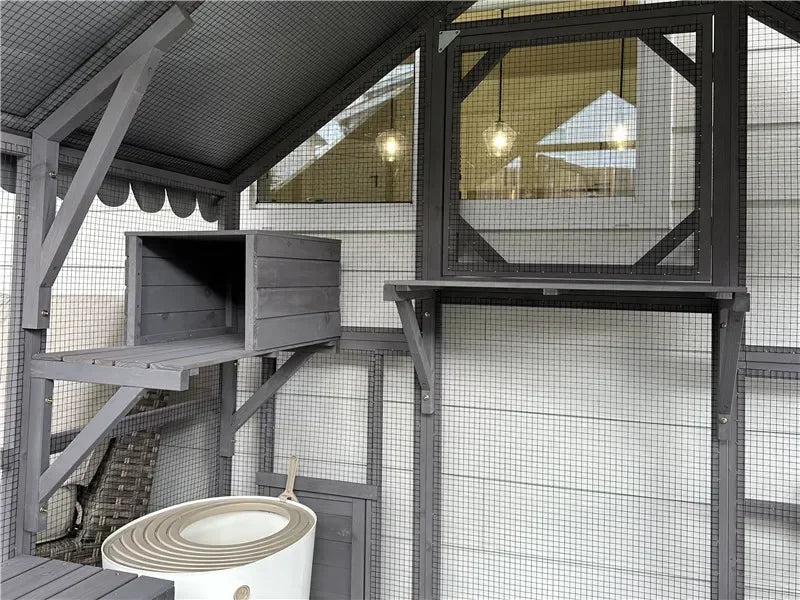 Cat Enclosure Outdoor Cat Catio Large Cat Run with Bridges, Walks, Small Houses, Roof Cover 28.27ft cat cage cat house