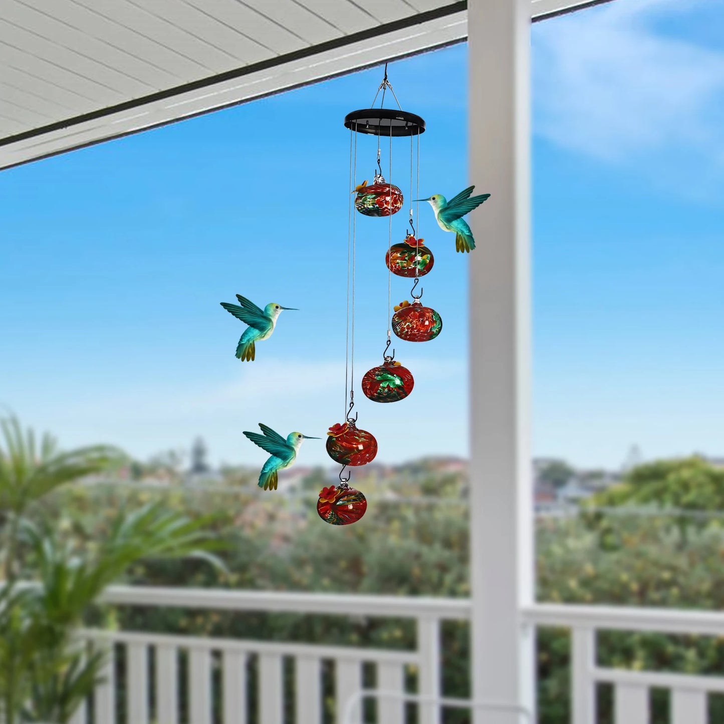 Charming Glass Wind Chime Hummingbird Feeder Outdoor Hanging Bird Feeder