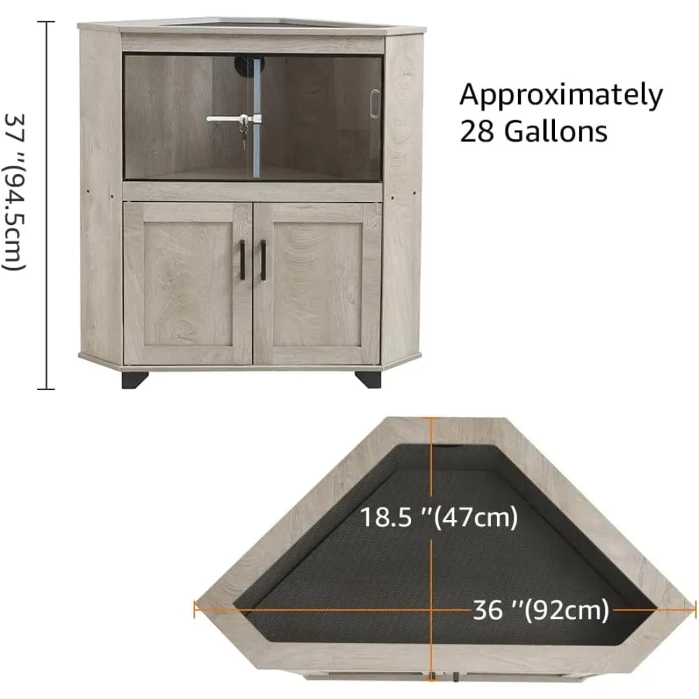 28 Gallon Corner Reptile Tank With Glass Sliding Doors
