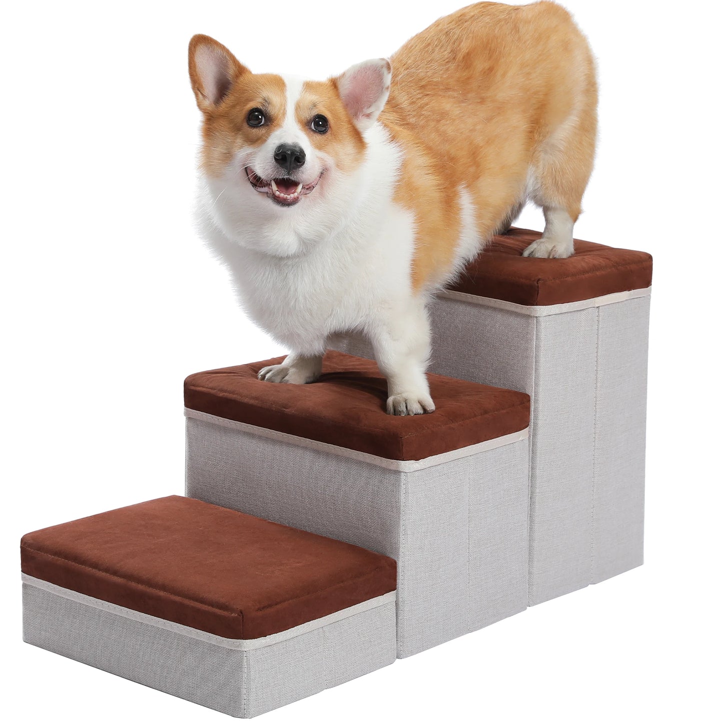 3-Tier Dog Stairs Foldable Pet Stair with Storage Box
