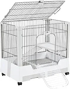 30 Inch Small Animal Cage 2 Level Open Top Rabbit Cage on Wheels with Pull Out Tray for Guinea Pig Ferret Chinchilla Kitten