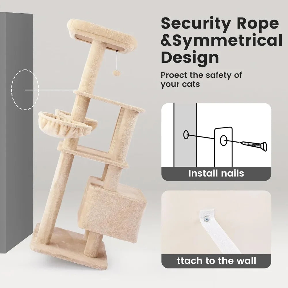 65 Inch Heavy Duty Cat Tree Tower for Large Cats Multi Level Cat Furniture with Replaceable Sisal Scratching Post
