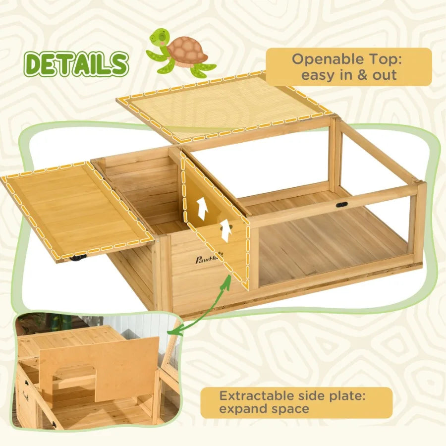 PawHut Wooden Tortoise House Indoor Turtle Habitat Outdoor Reptile Cage for Lizards and Geckos Yellow