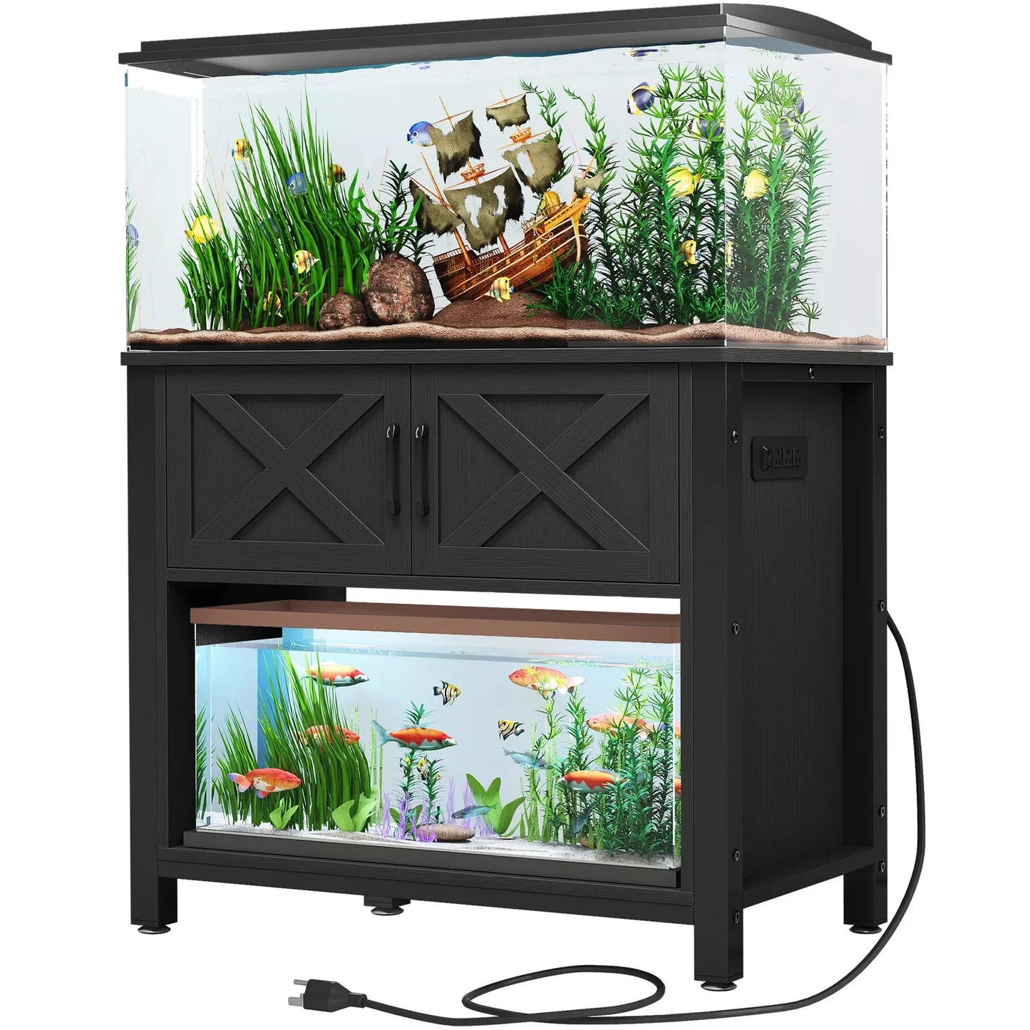Heavy Duty Metal Fish Tank Rack with Power Outlet and Storage Cabinet for 40 to 70 Gallon Aquariums
