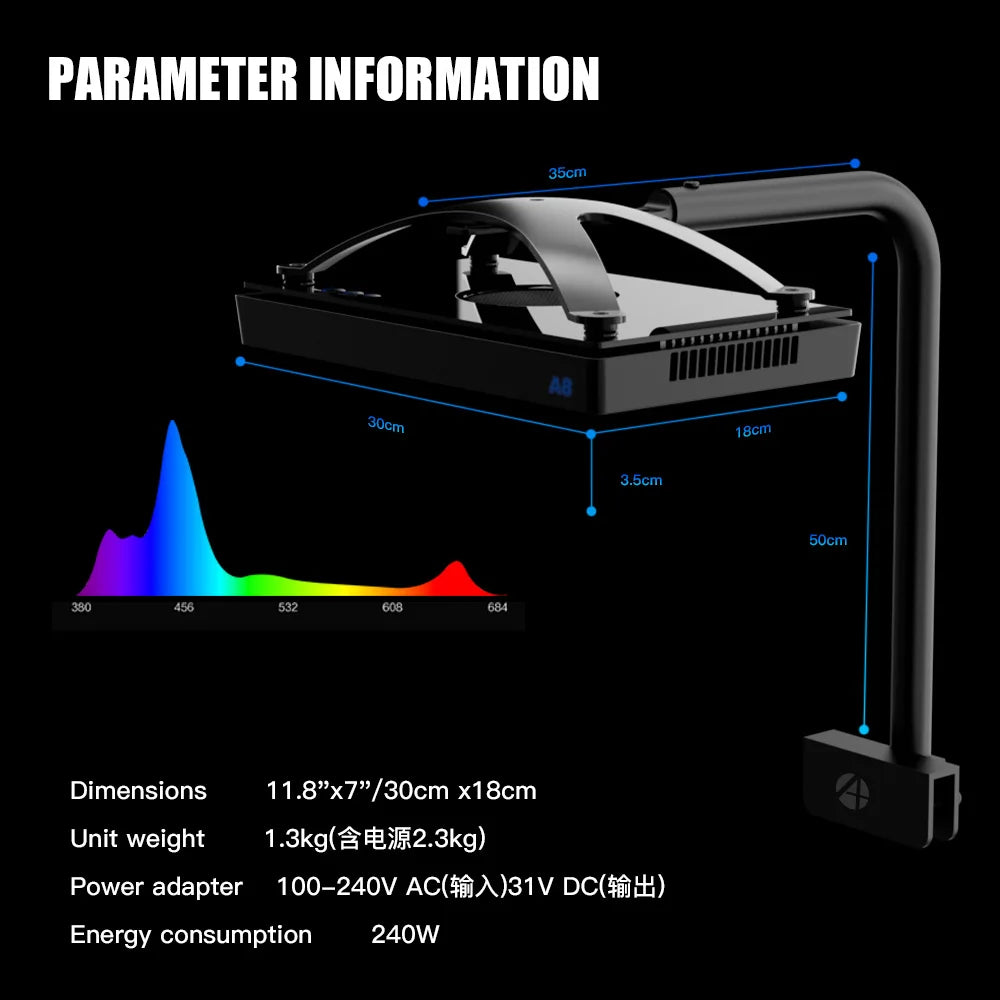 A8se II Max and Blue 240W WiFi APP Control Saltwater Aquarium Fish Tank Coral Reef LED Light SPS LPS