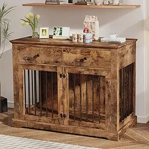 Dog Crate Furniture, 44 Inch Wooden Kennel with Drawers