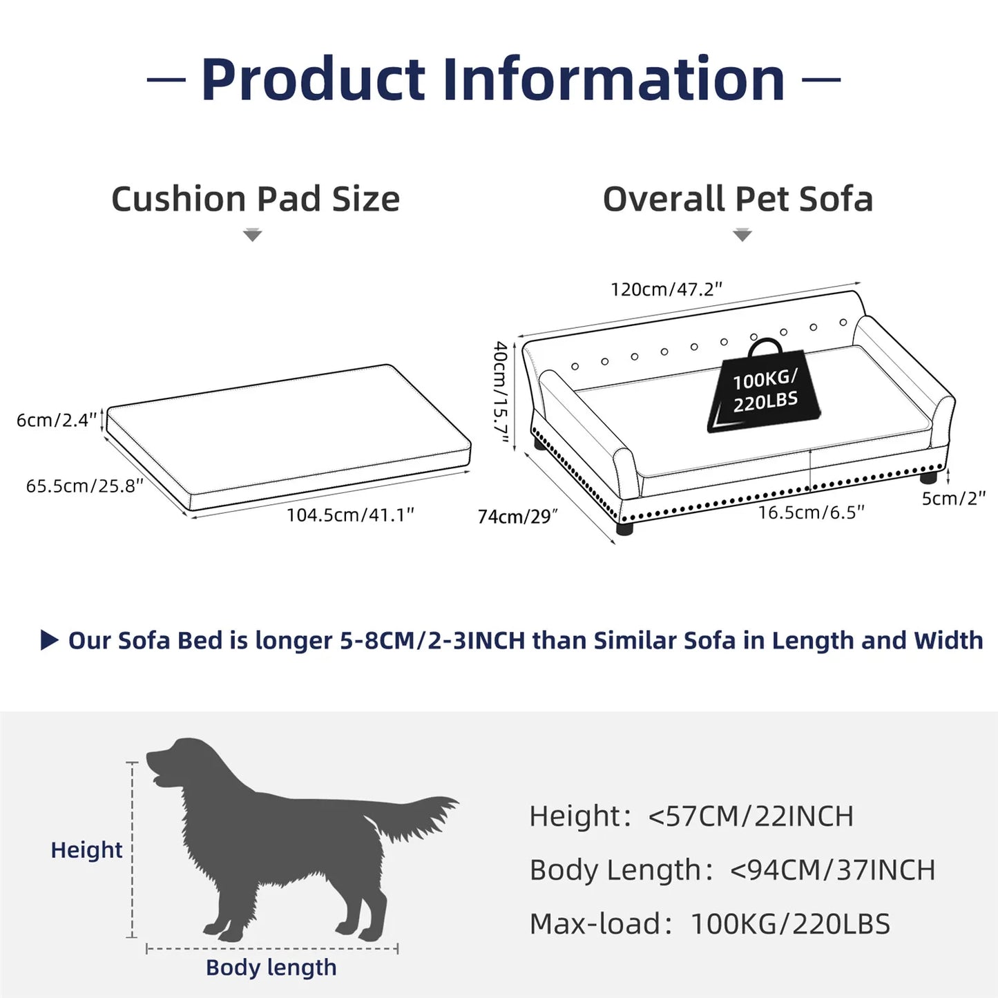 BingoPaw Large Dog Sofa Bed Deluxe Tufted Elevated Couch