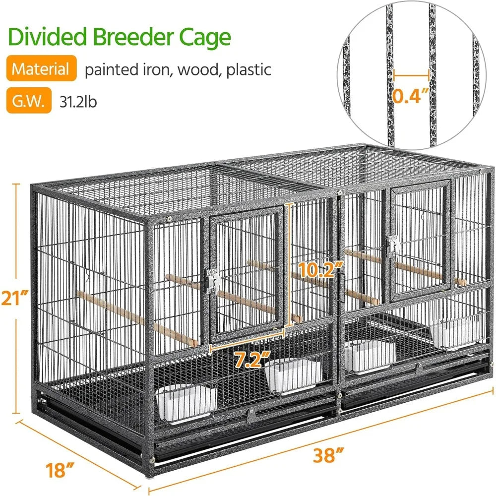 Double Story Divided Breeder Bird Cage for Small Parrots Parakeets Canaries Cockatiels Lovebirds Finches Budgies Quaker Black
