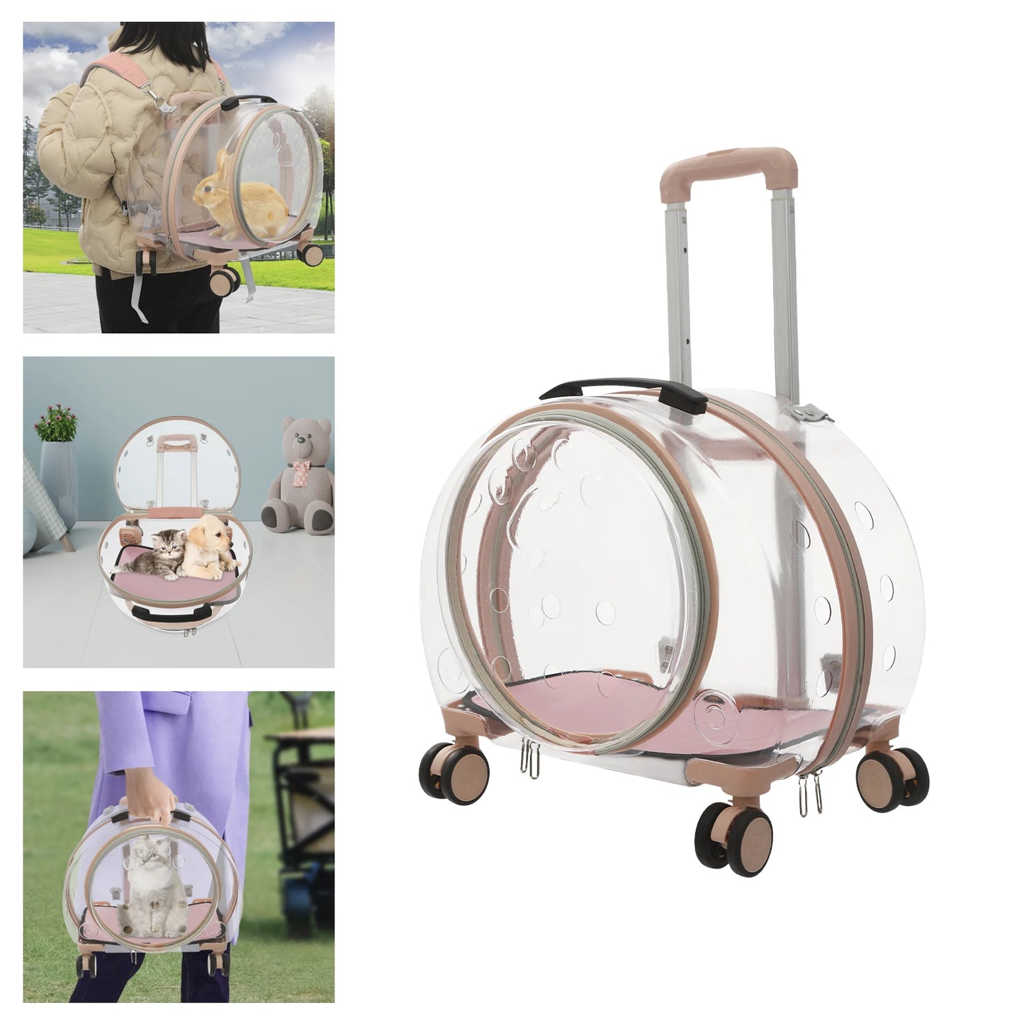 Breathable Waterproof Cat Carrier Rolling Wheels Up To 19 Lbs