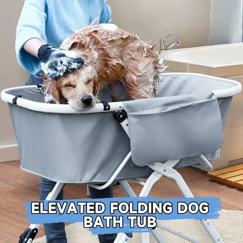 Elevated Dog Bath Tubs Foldable Pet Bathing Station Adjustable Ideal for Medium to Large Pets