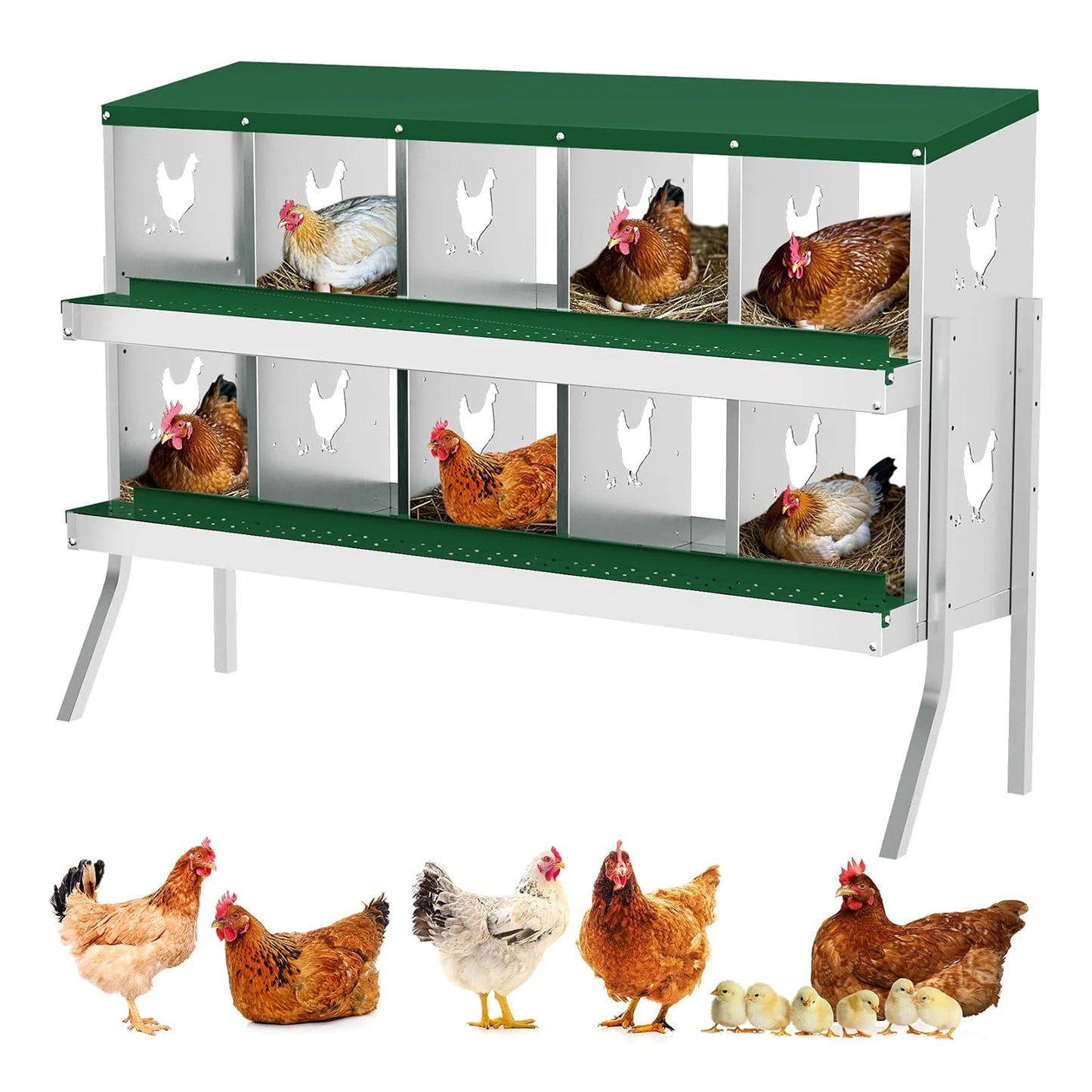Chicken Nesting Box with Bracket Legs 6/8/10 Compartment for Chicken Coop Hens