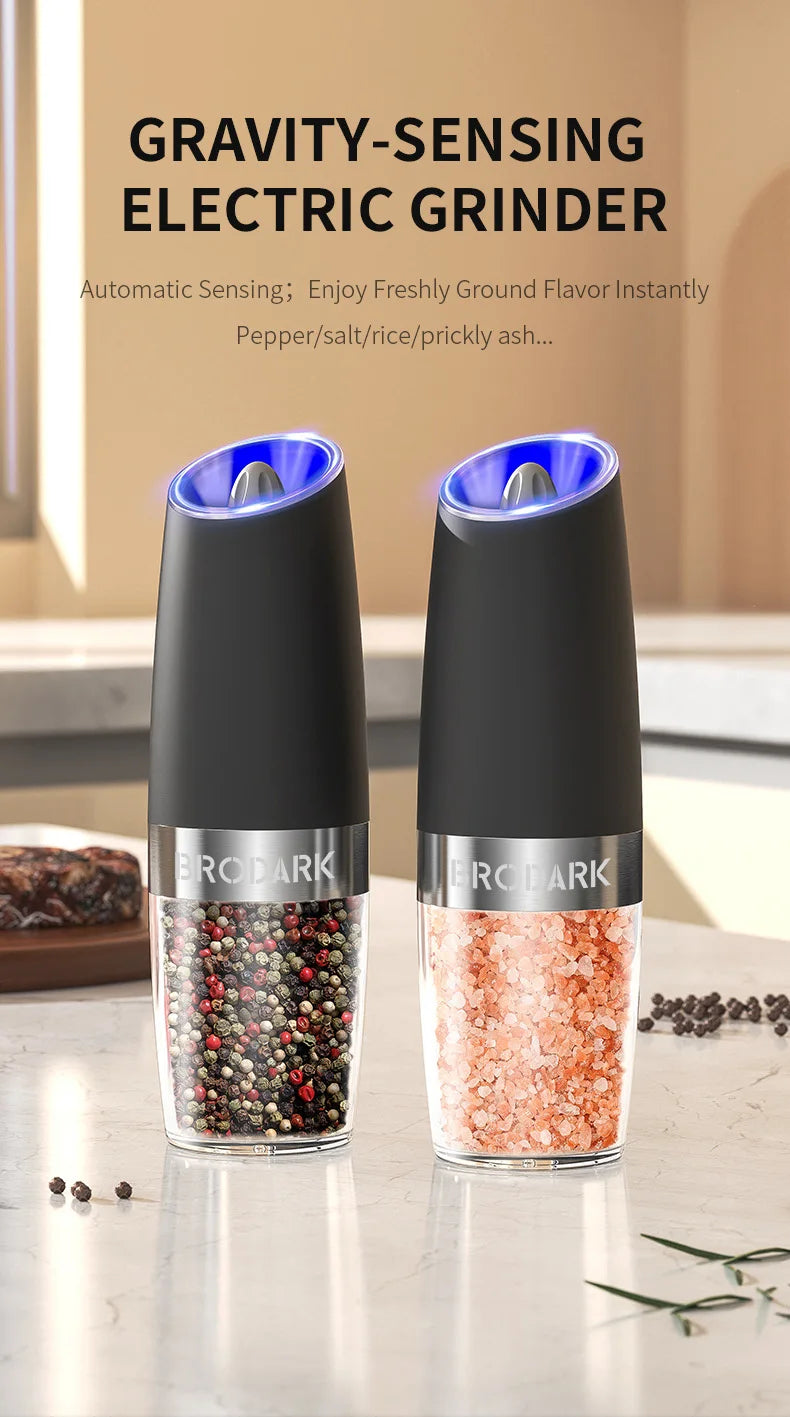1/2Pcs Gravity Electric Salt And Pepper Grinder Set Battery Powered LED Light One Hand Automatic Operation