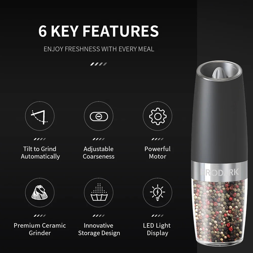 1/2Pcs Gravity Electric Salt And Pepper Grinder Set Battery Powered LED Light One Hand Automatic Operation
