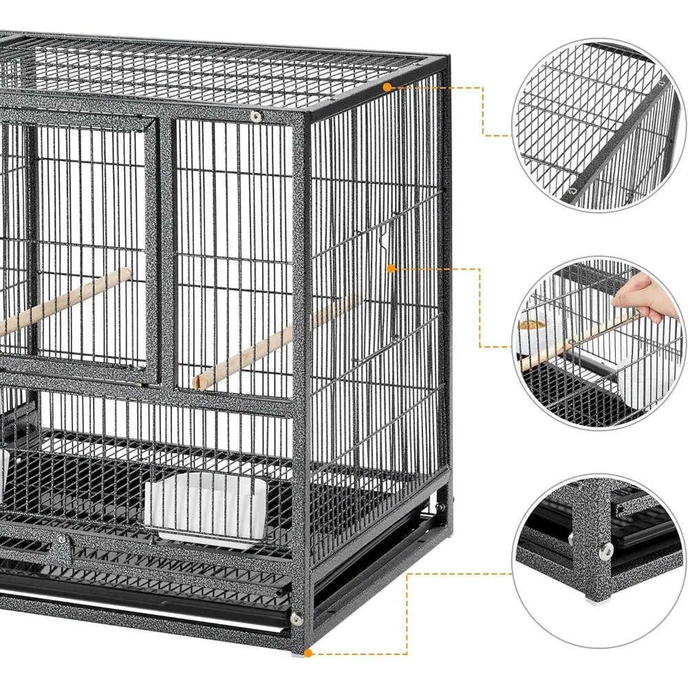 Double Story Divided Breeder Bird Cage for Small Parrots Parakeets Canaries Cockatiels Lovebirds Finches Budgies Quaker Black