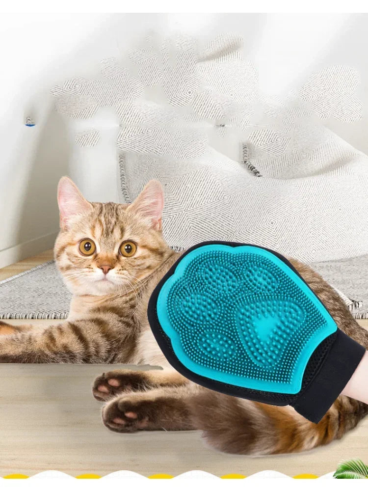 Dog Cat Hair Comb Cleaning Brush Dual Sided Massage Hair Removal Bath Glove Blue Pet Grooming Tool