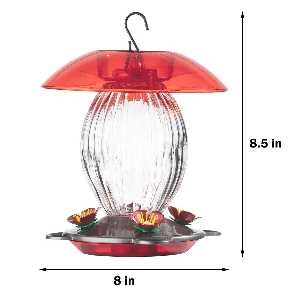 Glass Hummingbird Feeder with Ant Moat and Bee Resistant Flower Ports Easy to Clean and Fill 20oz Capacity for Outdoor Birdwatching