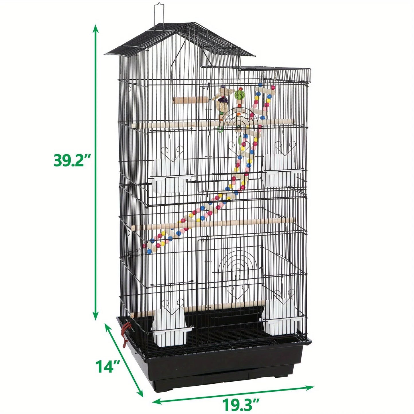 39 Inch Roof Top Large Bird Cage Flight Parrot Cockatiel Parakeet Cage with Toys