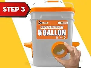 5-Gallon/44 Pounds Automatic Chicken Feeder & Waterer Set(2 Buckets), Chicken Feeder Port & Water Cup No Waste, Rain Proof