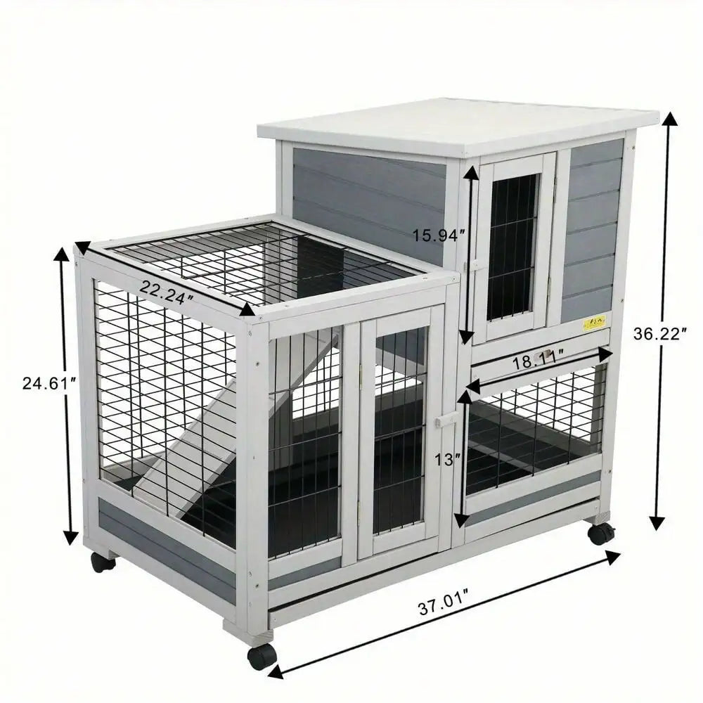 Outdoor Rabbit Hutch Small Animal House Rolling Bunny Cage with Removable Tray Pinewood and Galvanized Wire Mesh