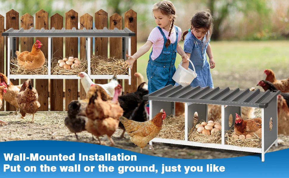 3 Compartments Nesting Box, 3 Rooms Metal Nesting Box Chickens Egg Laying Nest Boxes for Hens