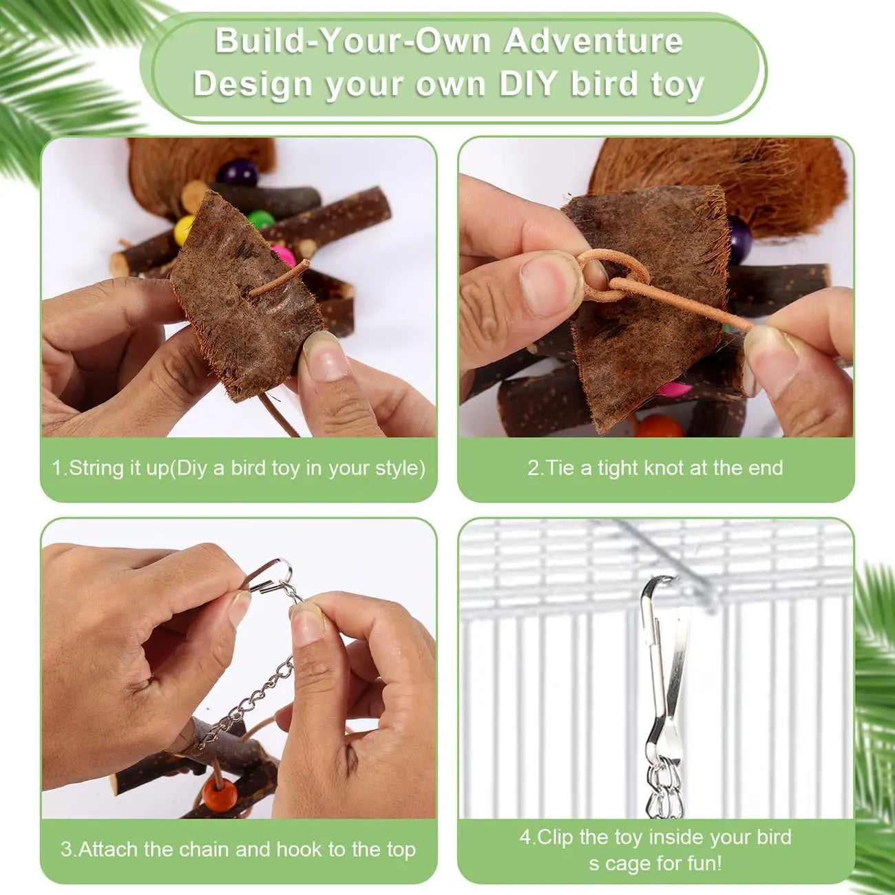 Natural Coconut Shell Bird Toys for Small Medium Birds