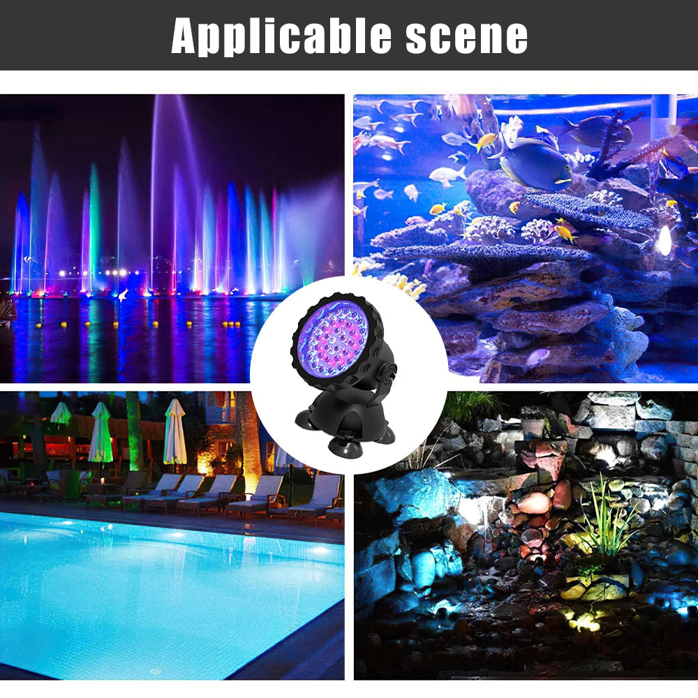 36 LEDs RGB Underwater Spotlight 12V IP68 Waterproof Fountain Fish Tank Swimming Pool Pond Aquarium Garden Lamp