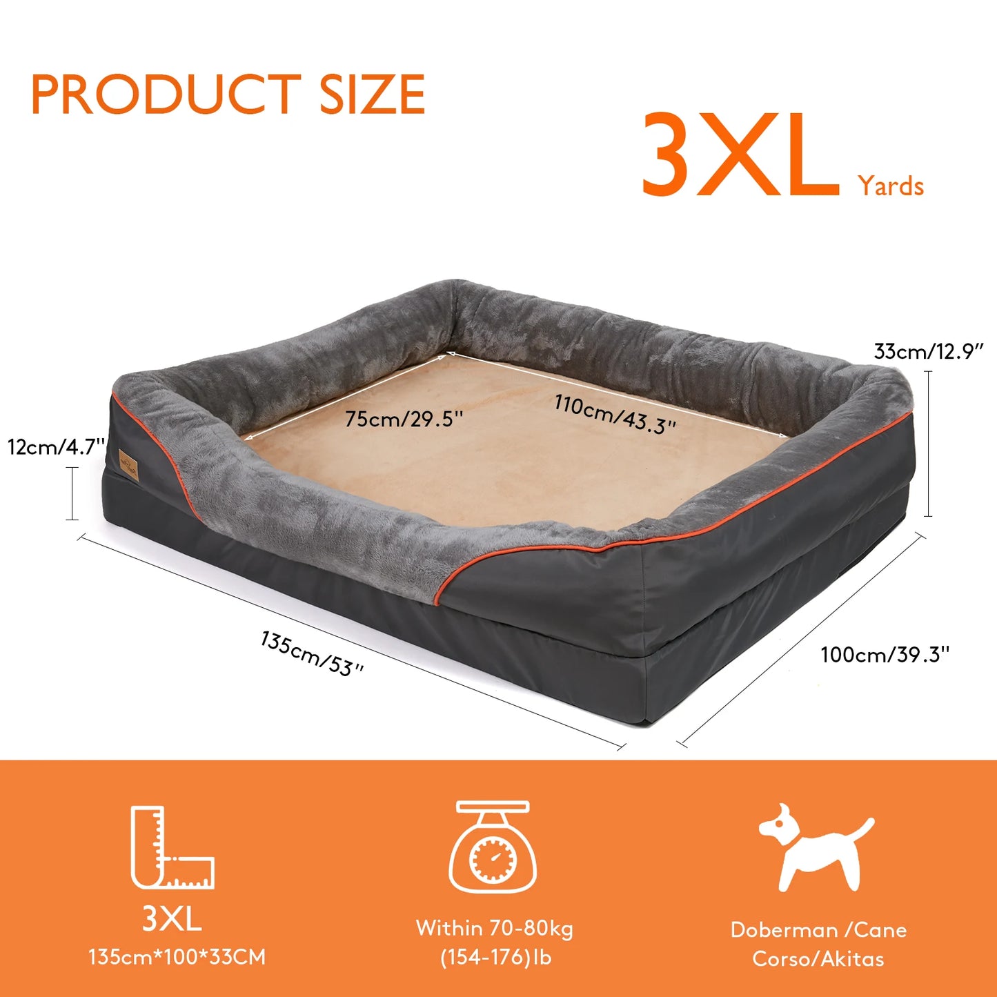 L XL 2XL 3XL Dog Bed Super Soft Orthopedic Foam Pet Bed