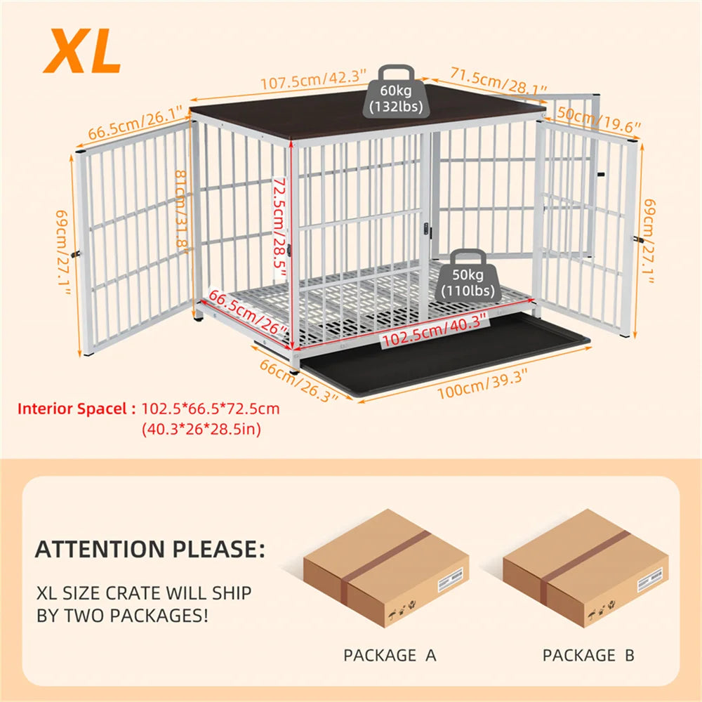 Large Wooden Dog Crate Indoor Furniture Style Elevated Pet Dog Cage Kennel End Table Lattice Playpen with 3 Doors