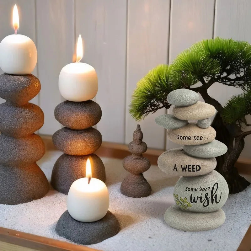 Garden Stones Outdoor Decor Stacked Rocks Resin Cairn Stones Statue for Japanese Zen Garden Decor and Fish Tank Aquarium
