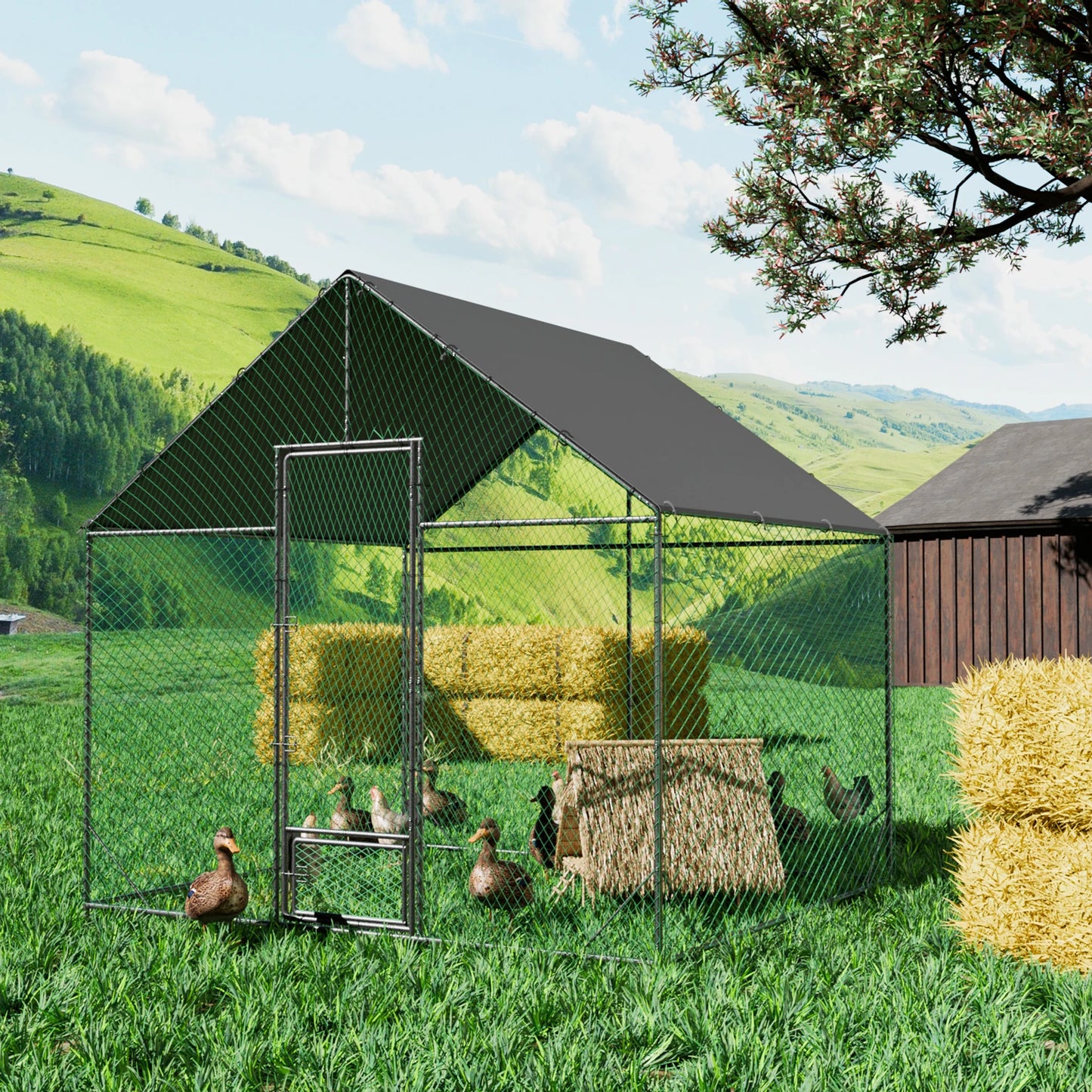 Heavy Duty Chicken Coop Metal Run With Waterproof Cover
