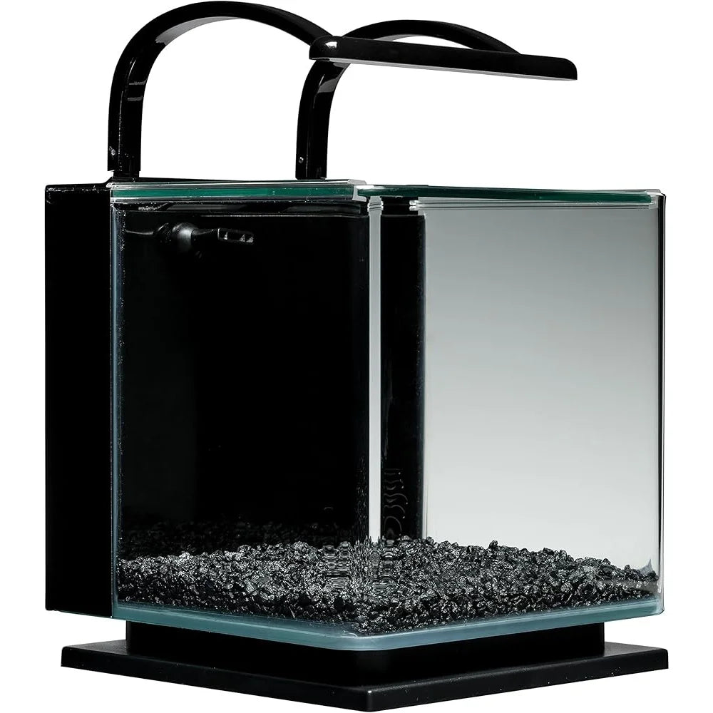 3 Gallon Contour Aquarium Kit with LED Lighting Sleek Rounded Glass Hidden Filter Easy Slide Canopy Ideal Aquatic Life
