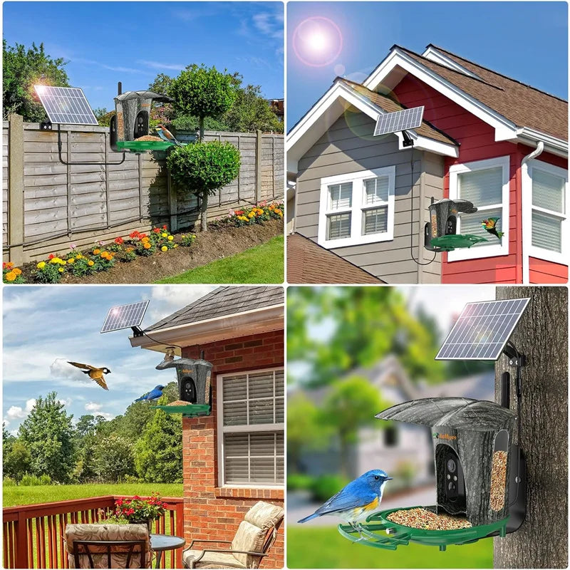 Smart Bird Feeder Camera with 64G Card 1080P HD Bird Species Identification Bird House with 7W Solar Panel for Wild Bird Watching