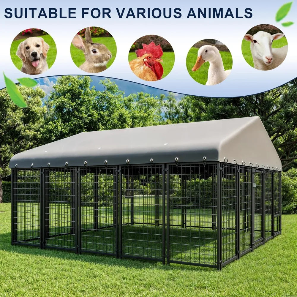 Dog Kennel 10X10FT Outside Heavy-Duty Dog Cage with Roof