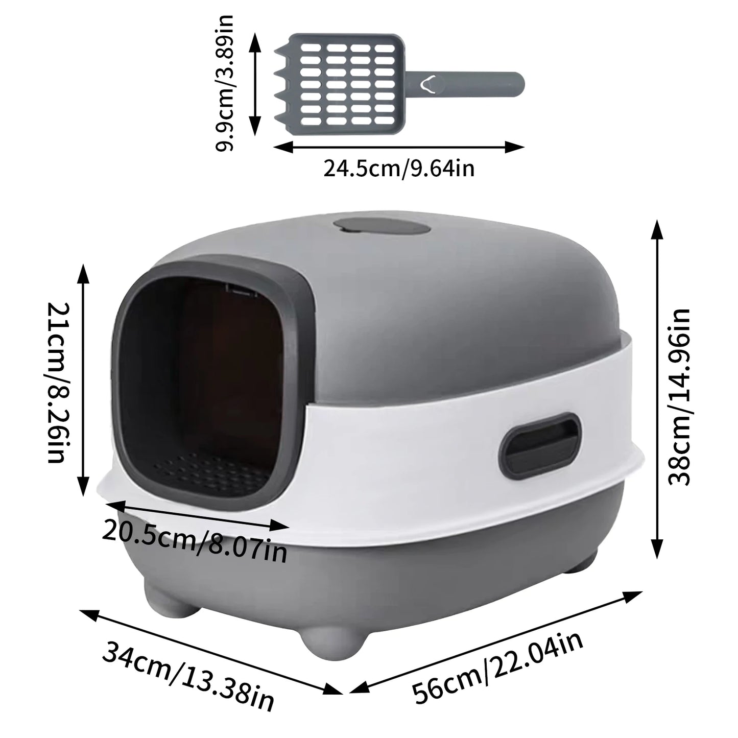 Hooded Oval Cat Litter Box Front Entry Enclosed With Scoop