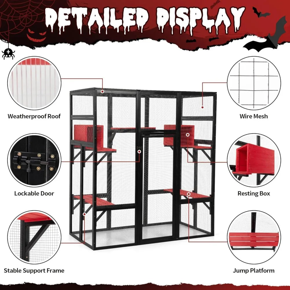 71Inches Wood Catio Outdoor Cat Enclosure UV Resistant
