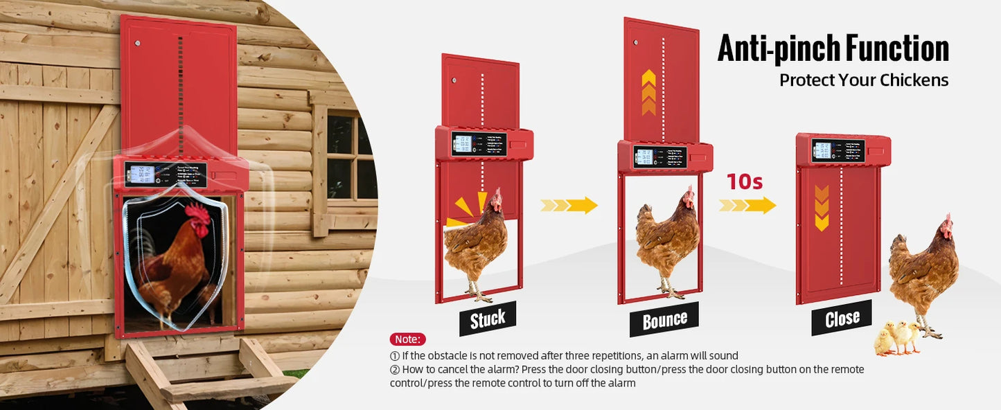 Automatic Chicken Coop Door Solar Powered with XL Large Size 10.8″x 14.2″ Red Auto Chicken Door Design with USB-C Charging