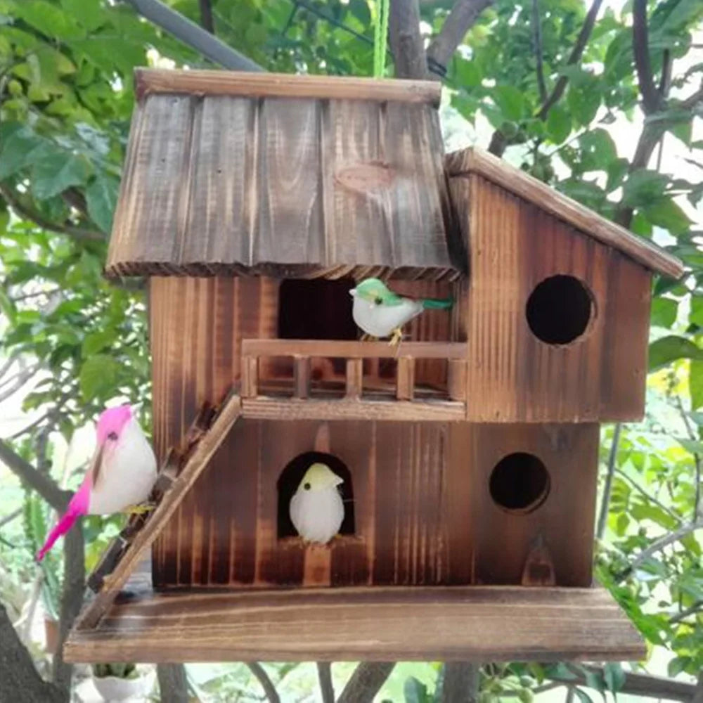 Pet Bird Squirrel Wooden Hanging Cage House Toy for Outdoor Use