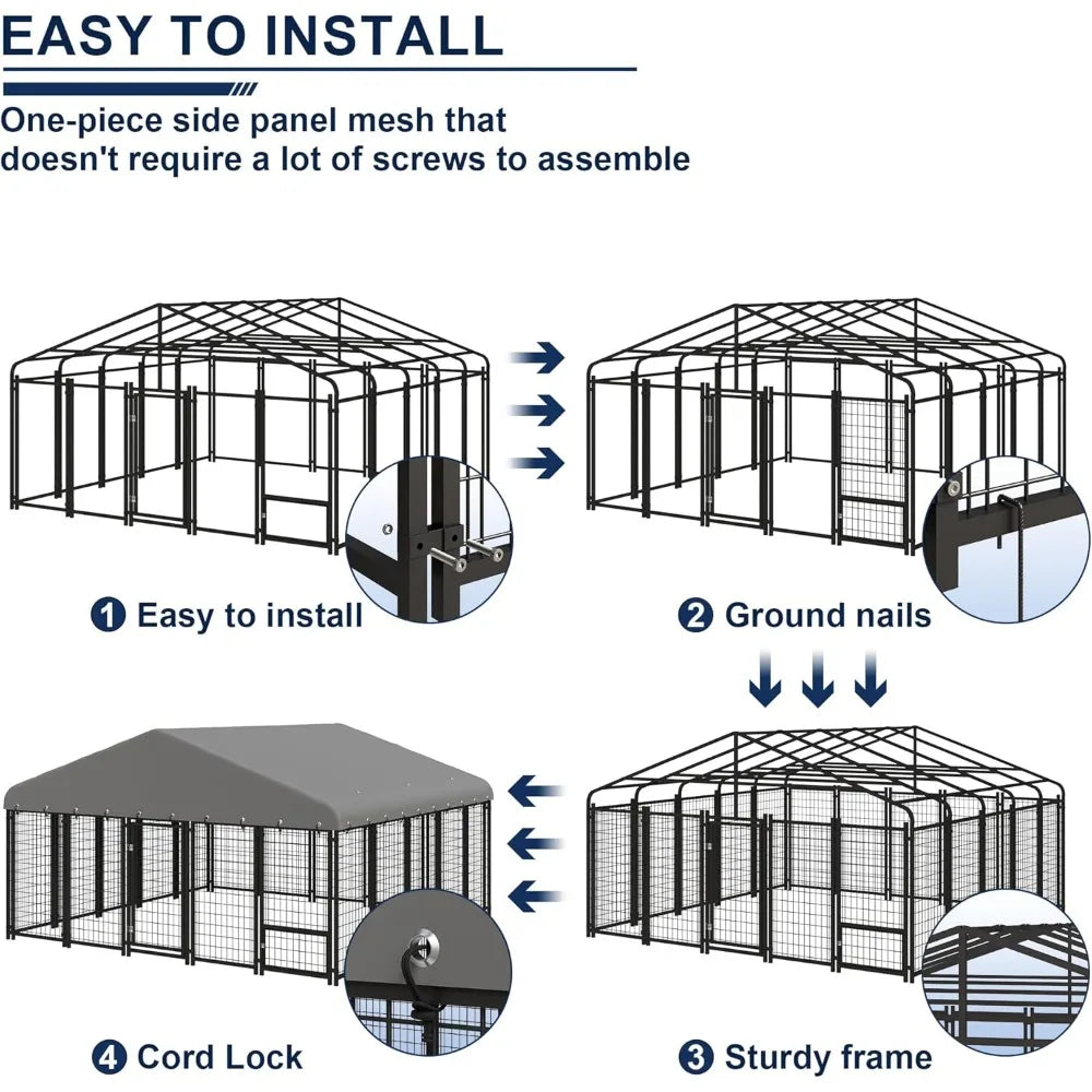Dog Kennel 10X10FT Outside Heavy-Duty Dog Cage with Roof