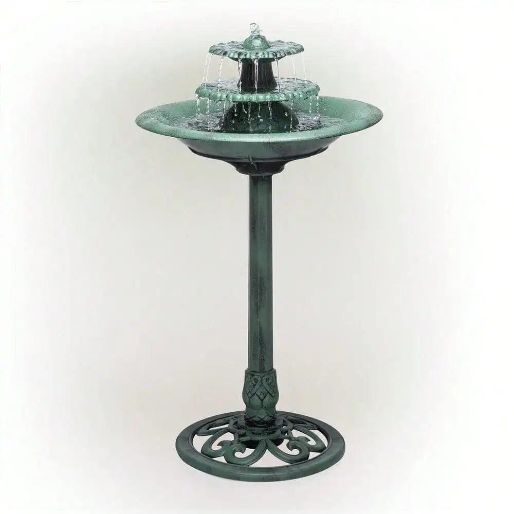 Blue 3 Tier Pedestal Bird Bath Outdoor Fountain Garden Decor