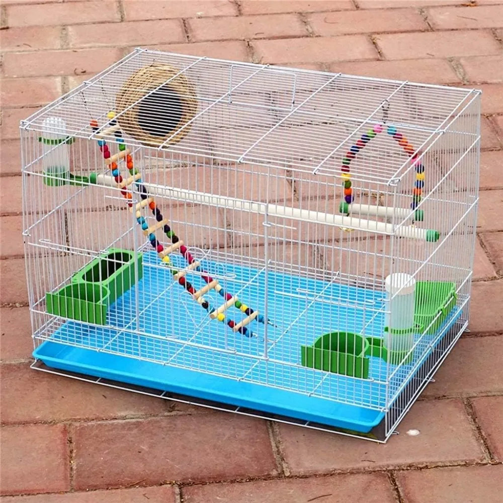 White Bird Cage Iron Wire Parrot Cage with Toy Ladder Drinking Fountain and Bird Nest 60 x 40 x 40 CM